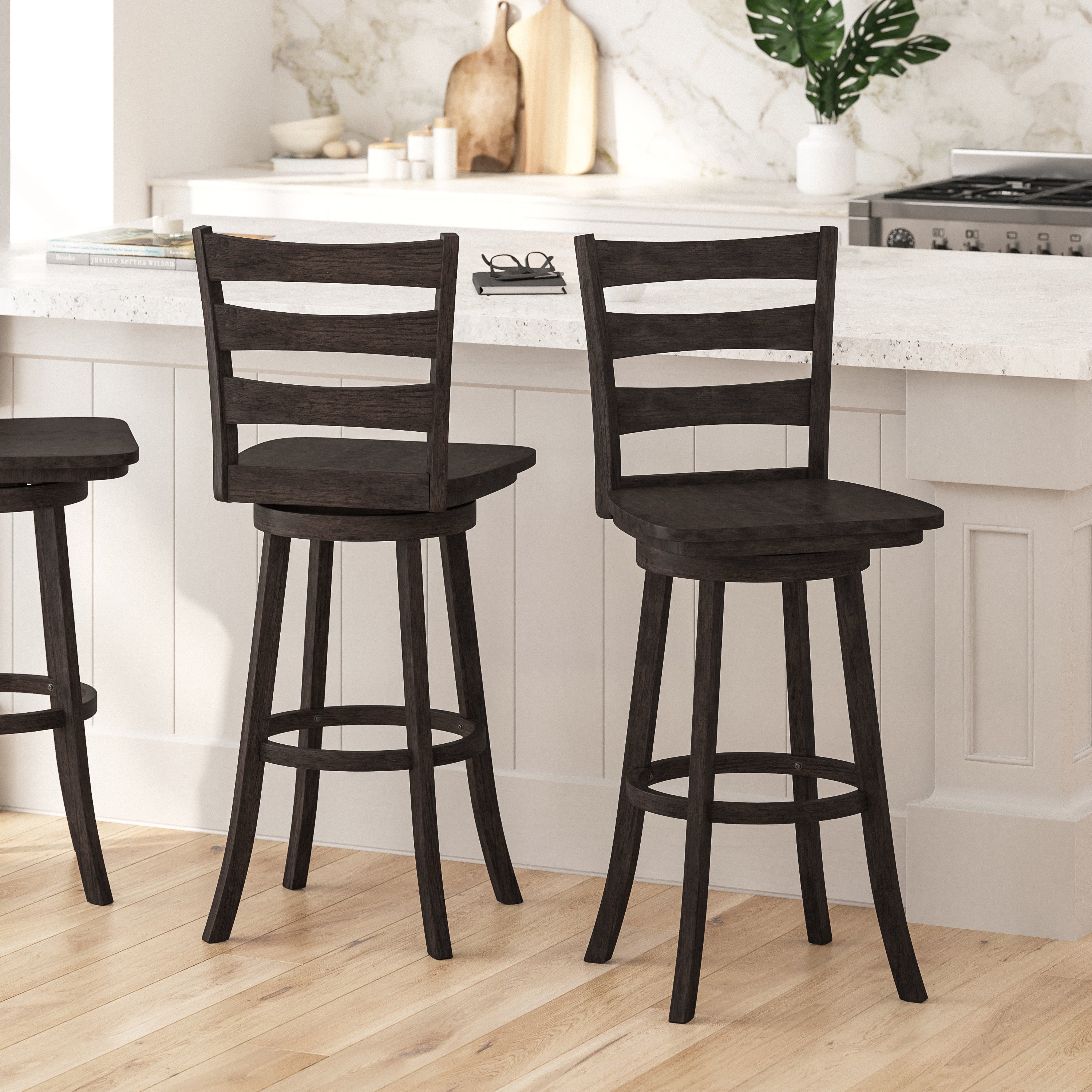 Black wood swivel online bar stools