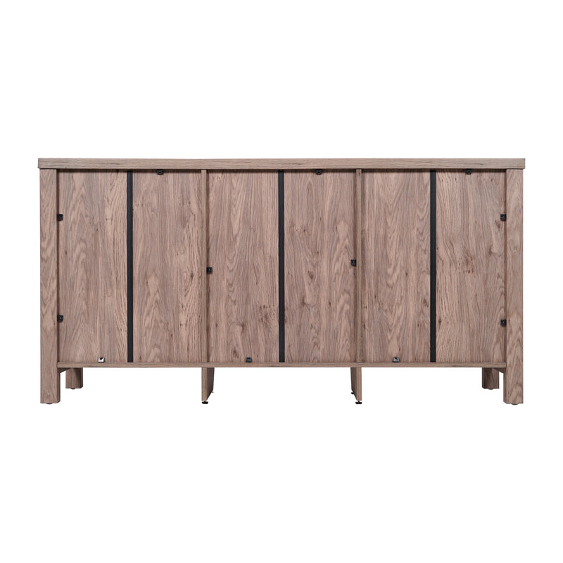 Agustin 59 in. Two-Drawer Engineered Wood Buffet Sideboard Cabinet with Open Shelf, Two Tempered Glass Cabinet Doors for Dining Room/Kitchen - Brown