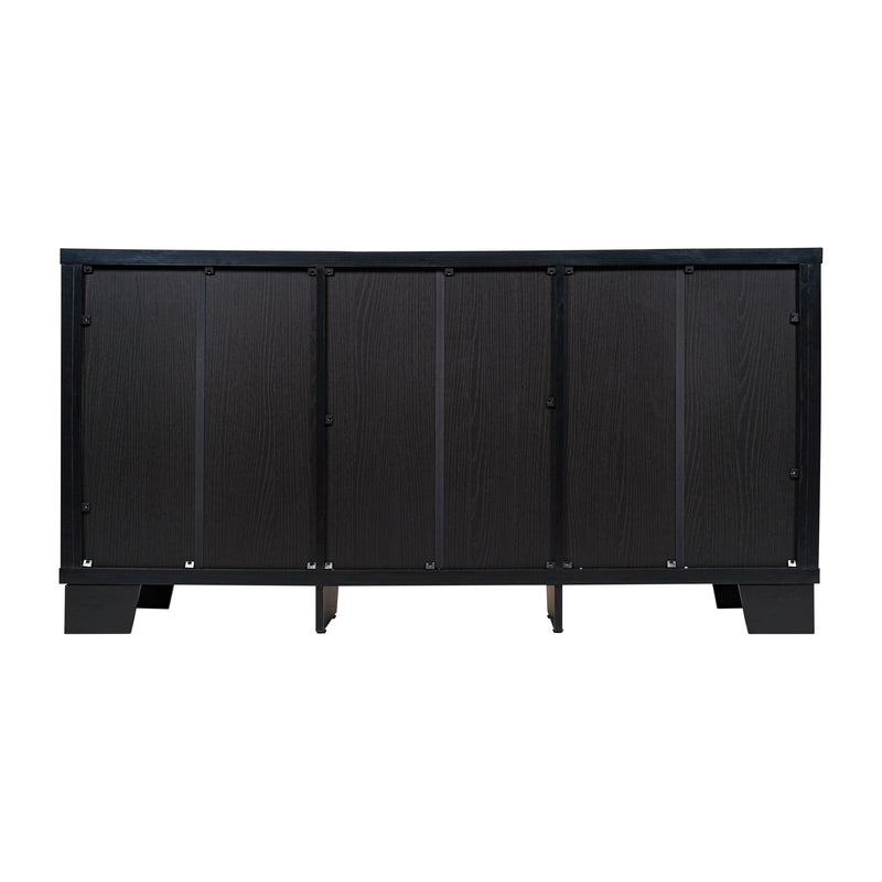 Samson 59 in. Three-Drawer Engineered Wood Buffet Sideboard Cabinet with Three Tempered Glass Cabinet Doors for Dining Room/Kitchen - Black