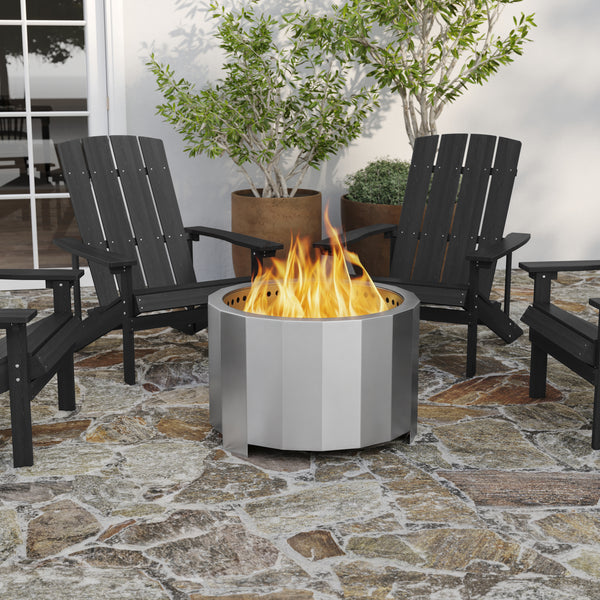 Aries 27" Portable Stainless Steel Smokeless Wood Burning Outdoor Firepit with Waterproof Cover