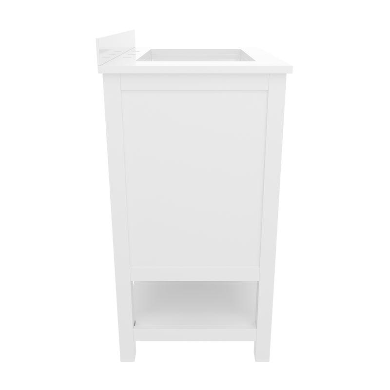 Vigo 30 Inch Bathroom Vanity with Ceramic Sink, Carrara Marble Finish Countertop, Storage Cabinet with Soft Close Doors and Open Shelf