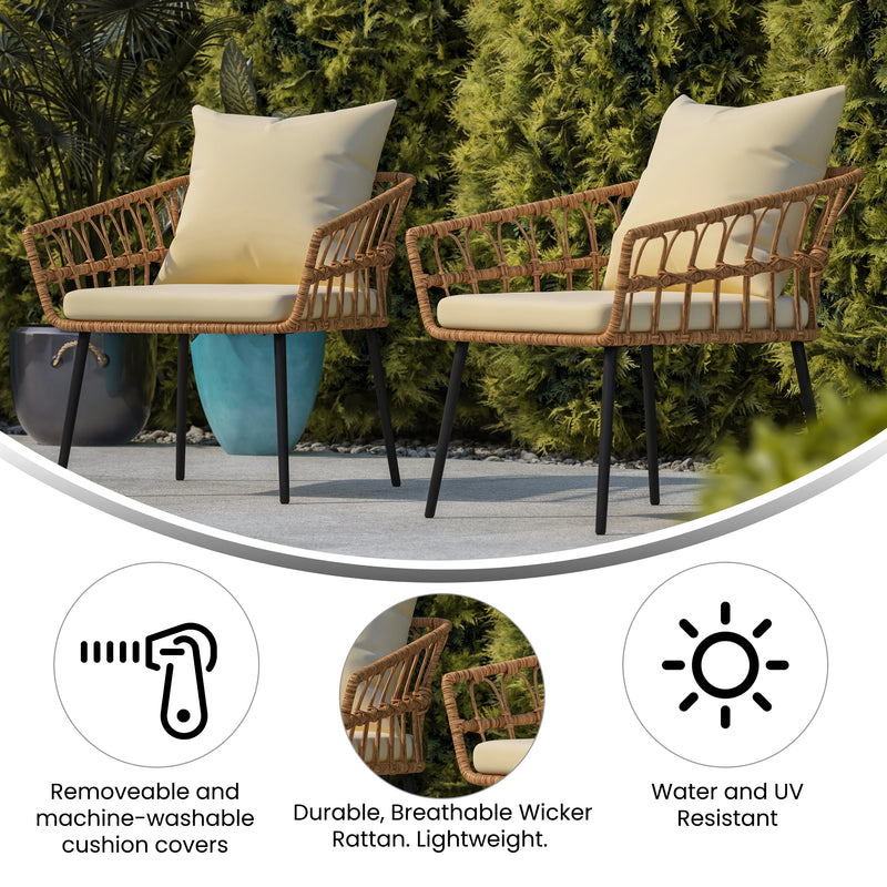 Armon Set of Two Indoor/Outdoor Boho Style Natural Open Weave Rattan Rope Patio Chairs