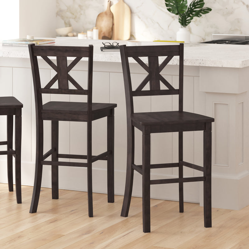 Imelda Set of Two Solid Wood Modern Farmhouse Bar Height Dining Stool