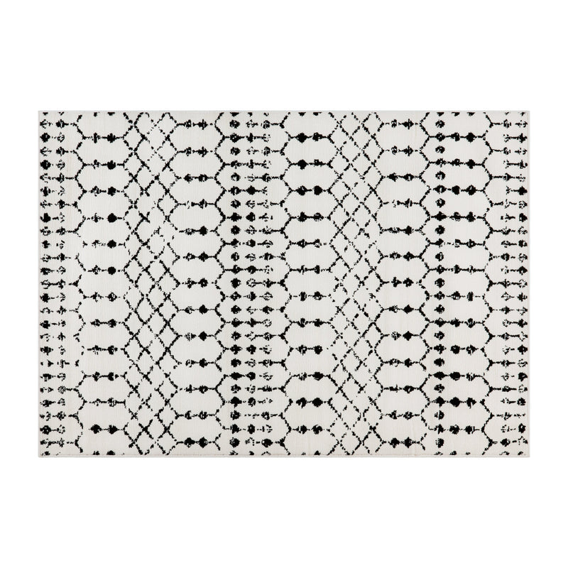 Ivory Bohemian Low Pile Rug with Geometric Design