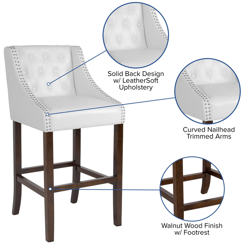 Hadleigh Upholstered Barstool 30" High Transitional Tufted Walnut Barstool with Accent Nail Trim