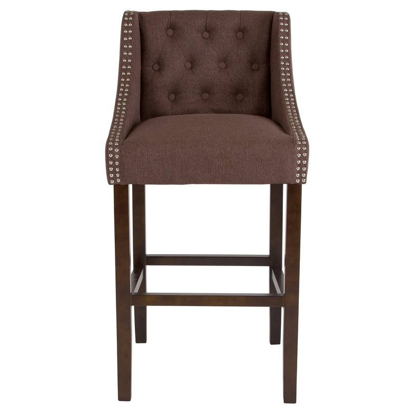 Hadleigh Upholstered Barstool 30" High Transitional Tufted Walnut Barstool with Accent Nail Trim