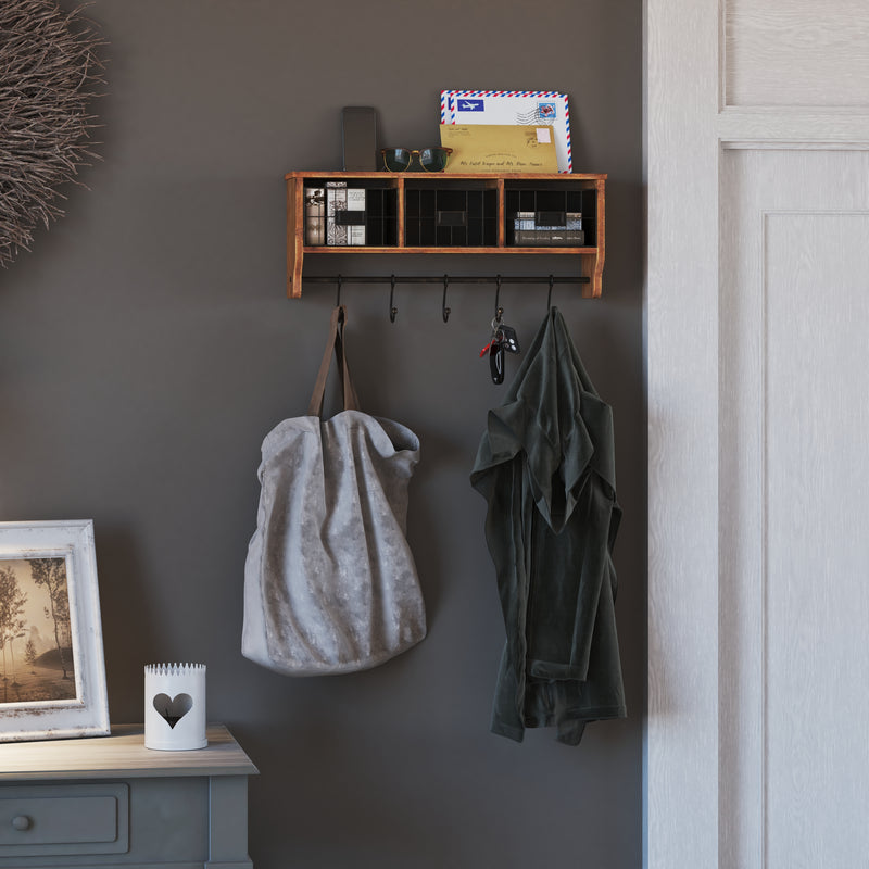 Wood Organizer Shelf with Drawers and Hooks