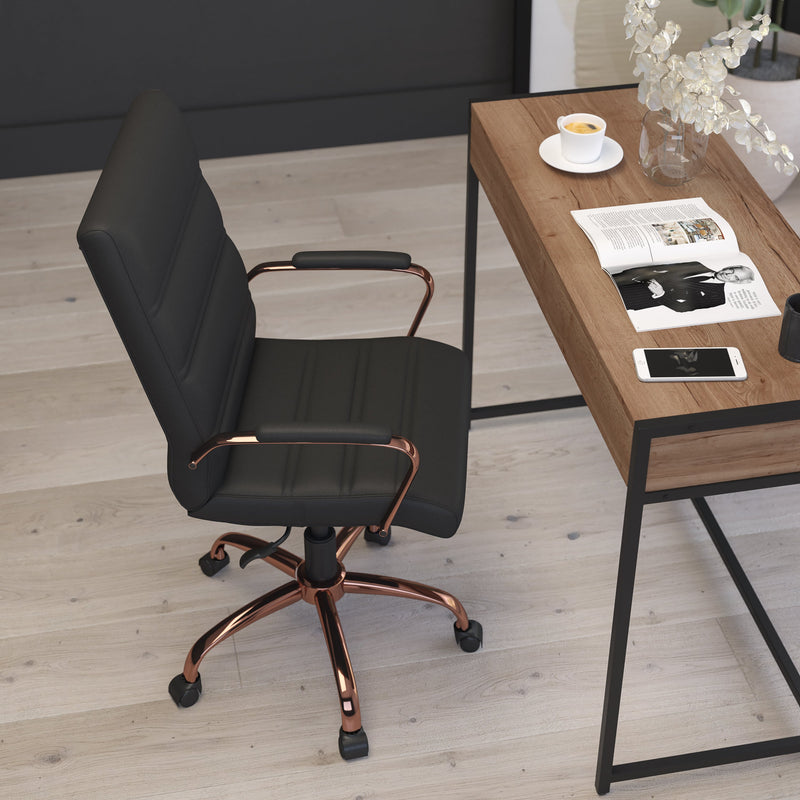 Milano Mid-Back Office Chair with Padded Black Arms