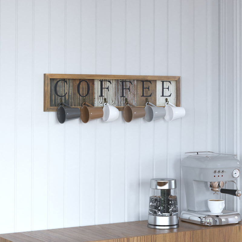 Coffee Mug Holder With 6 Hooks Metal Hanging Coffee Mug Wall
