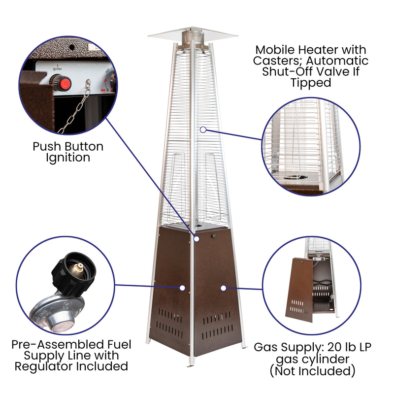 Stainless Steel Pyramid Shape Portable Outdoor Patio Heater - 7.5 Feet Tall in Bronze