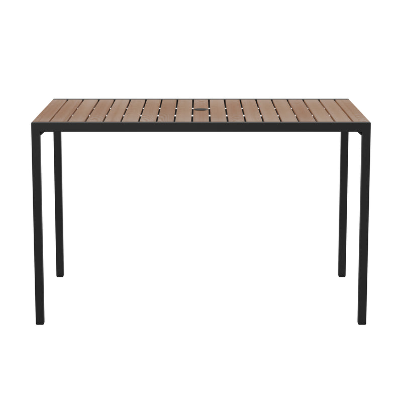 30" x 48" Outdoor Dining Table with Faux Teak Poly Slat Top and Powder Coated Steel Frame