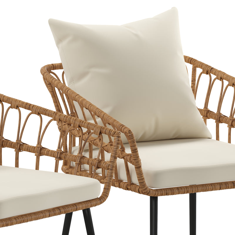 Armon Set of Two Indoor/Outdoor Boho Style Natural Open Weave Rattan Rope Patio Chairs
