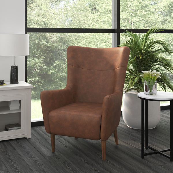 Regal Traditional Wingback Accent Chair, Faux Leather Upholstery and Wooden Frame and Legs